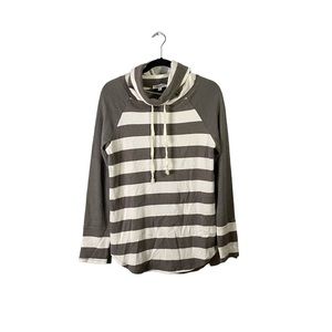 Wonderland by Orange Soft Stretchy Grey White Striped Cowl Neck Sweatshirt Large